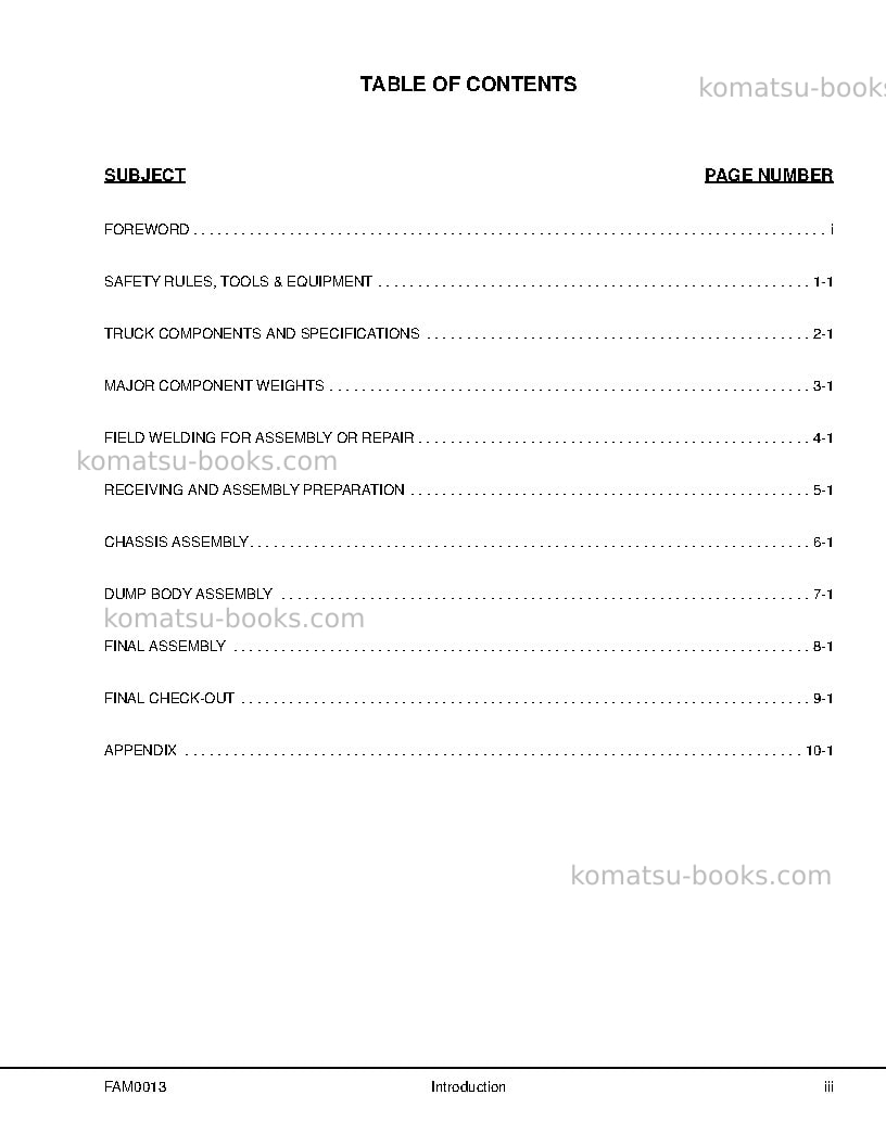 Komatsu 930e-4usa Field assembly manual cover Page 5 Komatsu 930e-4usa Field assembly manual cover Page 5