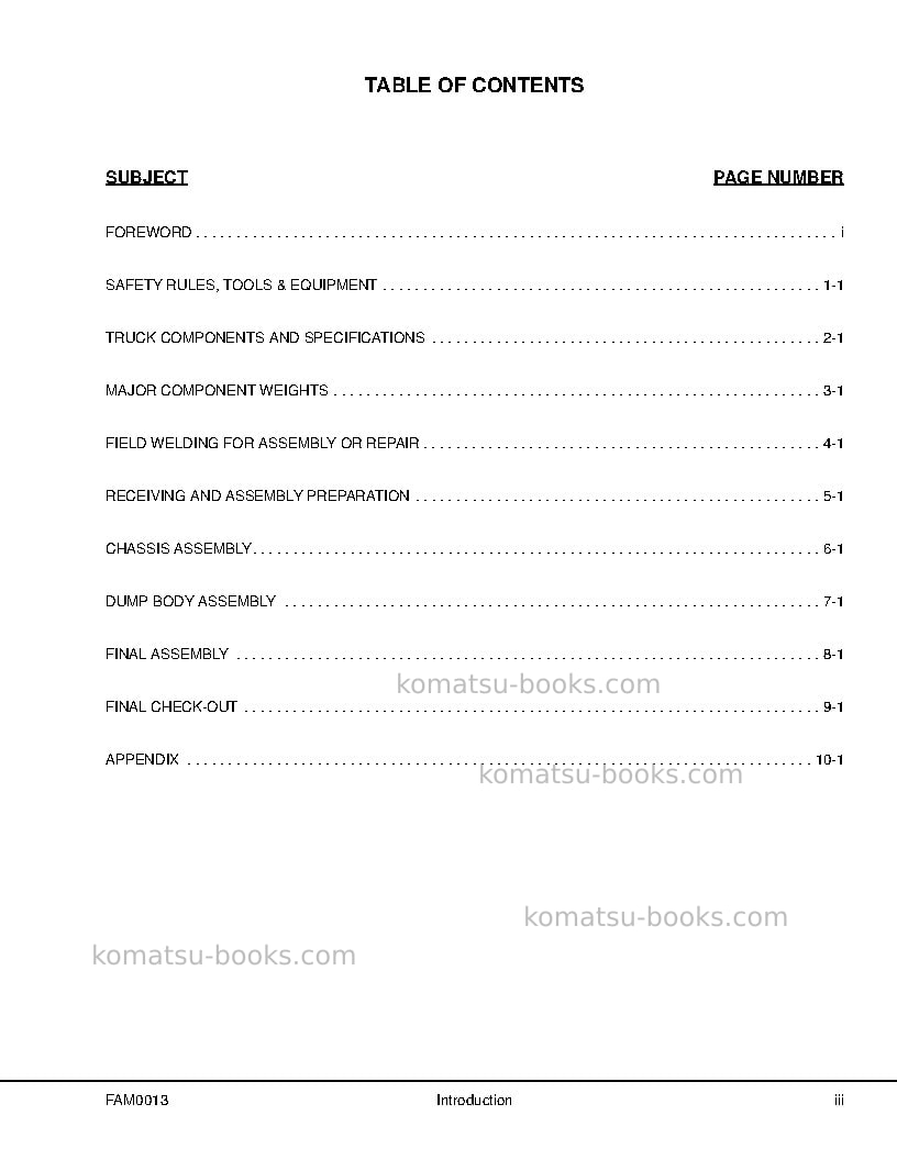 Komatsu 930e-4usa Field assembly manual cover Page 5 Komatsu 930e-4usa Field assembly manual cover Page 5