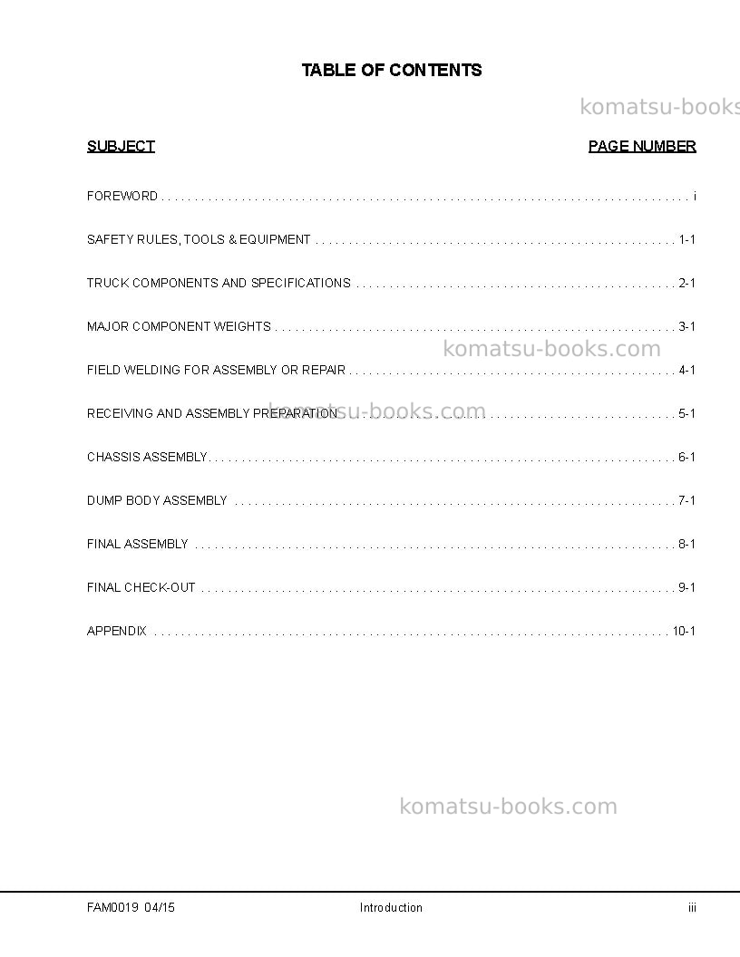 Komatsu 830e-1usa-ac Field assembly manual cover Page 5 Komatsu 830e-1usa-ac Field assembly manual cover Page 5