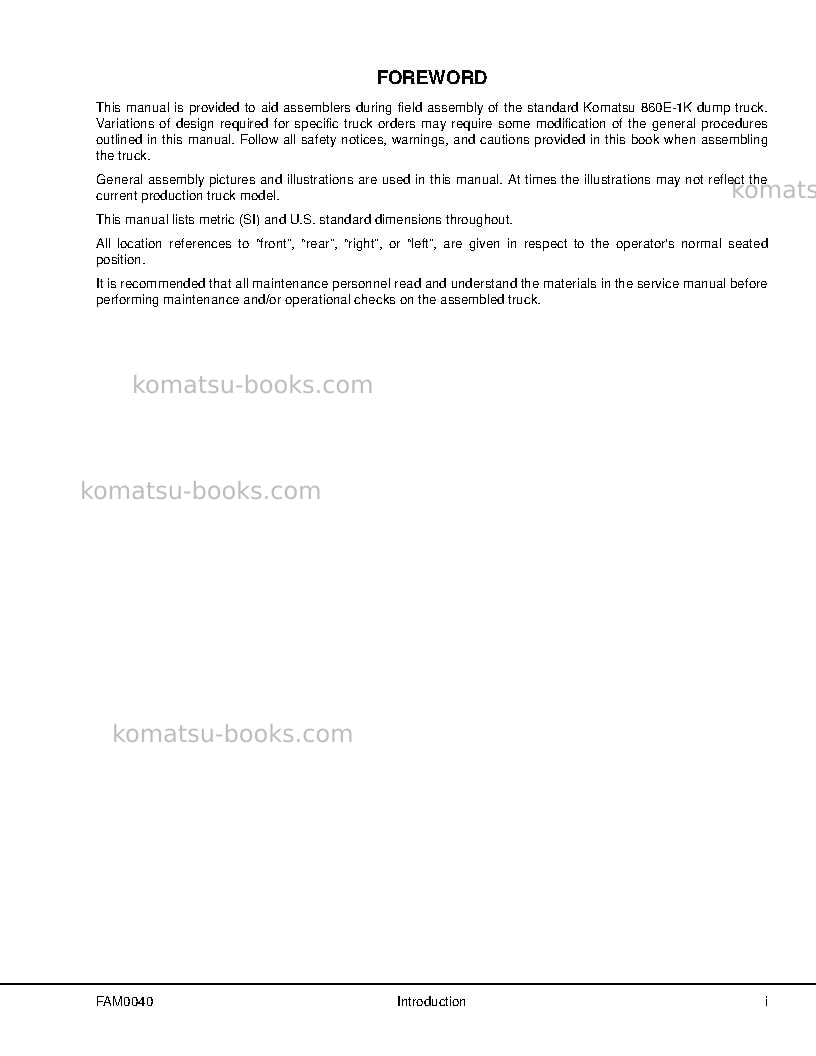 Komatsu 860e-1usa-kt - high voltage trolley for exxaro Field assembly manual cover Page 5 Komatsu 860e-1usa-kt - high voltage trolley for exxaro Field assembly manual cover Page 5