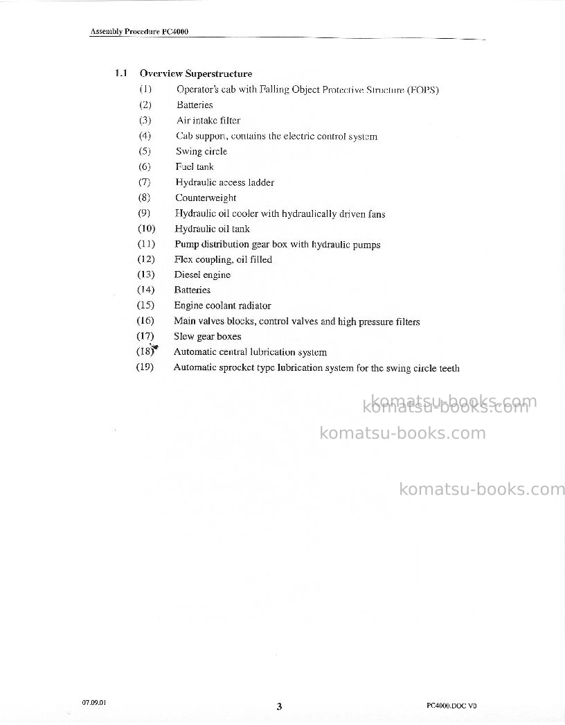 Komatsu pc4000-6deu Field assembly manual cover Page 5 Komatsu pc4000-6deu Field assembly manual cover Page 5