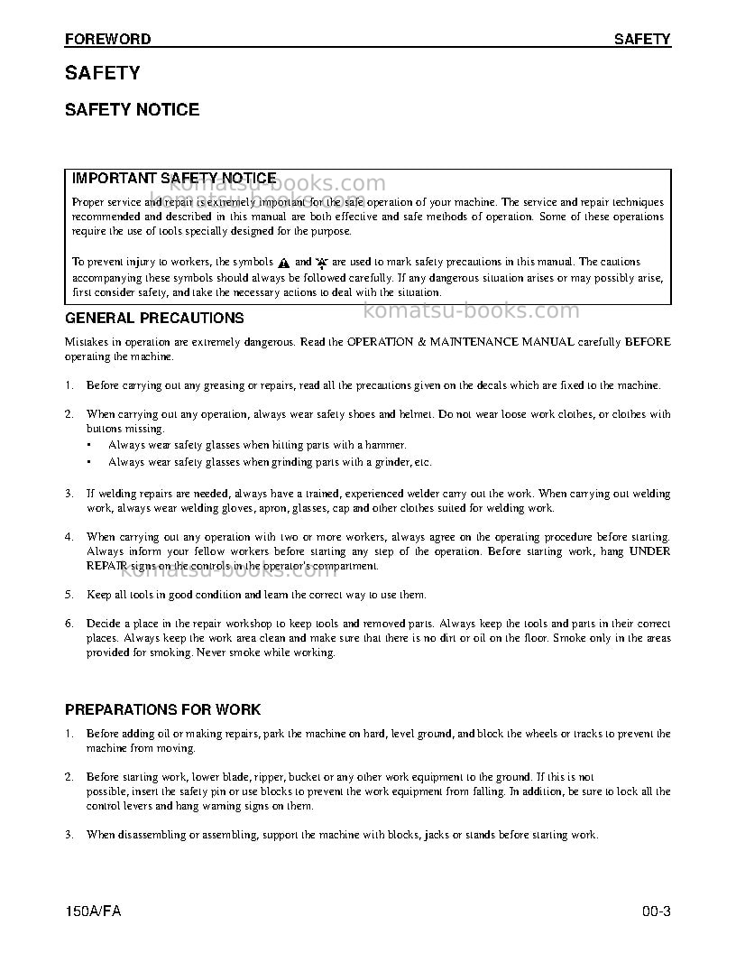 Komatsu 150fa Repair & maintenance cover Page 5