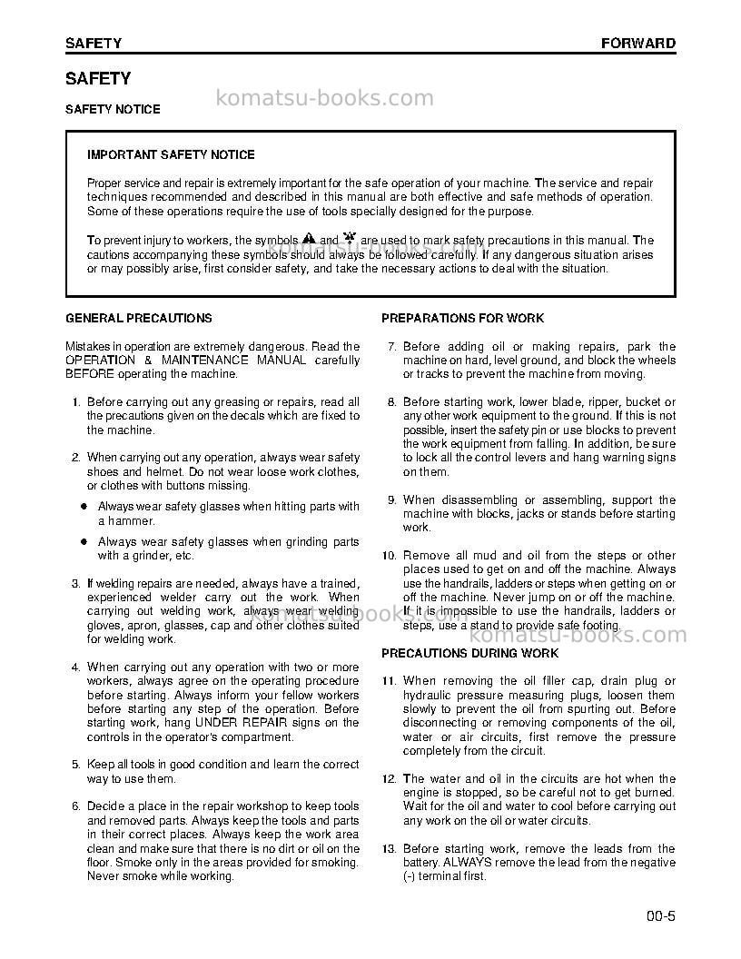 Komatsu pc200z-6usa-le Repair & maintenance cover Page 5