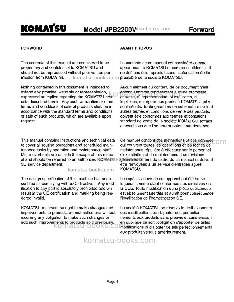 Komatsu jpb2200vusa Repair & maintenance cover Page 5 Komatsu jpb2200vusa Repair & maintenance cover Page 5