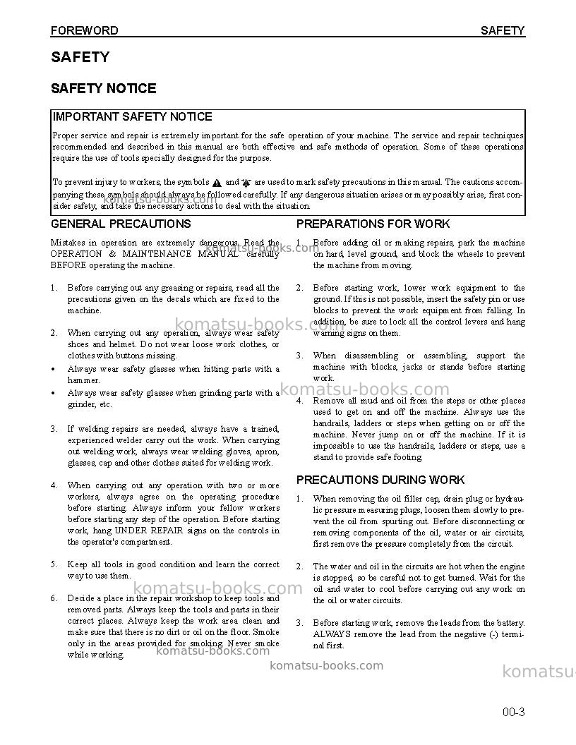 Komatsu pw400mh-6usa Repair & maintenance cover Page 5
