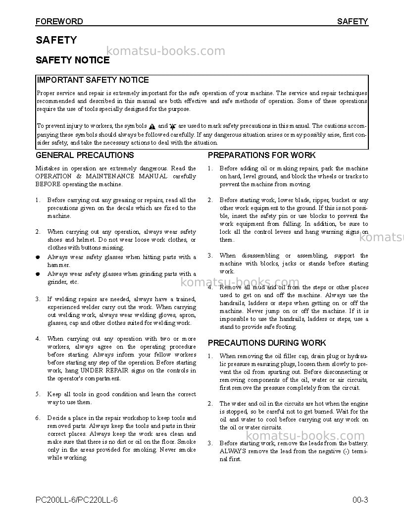 Komatsu pc200ll-6usa Repair & maintenance cover Page 5 Komatsu pc200ll-6usa Repair & maintenance cover Page 5