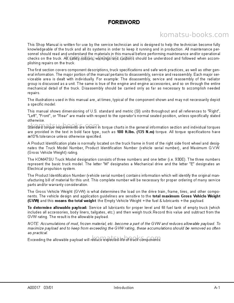 Komatsu 930e-2usa-5 Repair & maintenance cover Page 5
