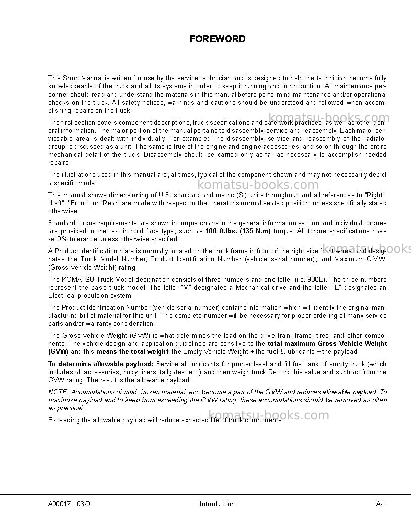 Komatsu 930e-2usa-3 Repair & maintenance cover Page 5 Komatsu 930e-2usa-3 Repair & maintenance cover Page 5