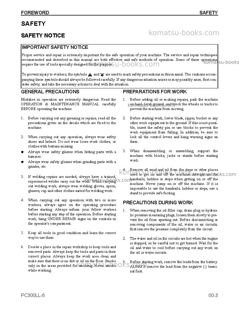 Komatsu pc300ll-6usa Repair & maintenance cover Page 5 Komatsu pc300ll-6usa Repair & maintenance cover Page 5