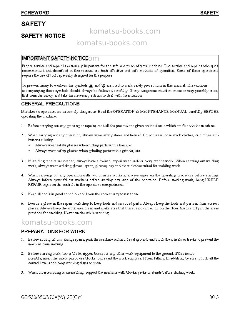 Komatsu gd670a-2usa-by Repair & maintenance cover Page 5 Komatsu gd670a-2usa-by Repair & maintenance cover Page 5