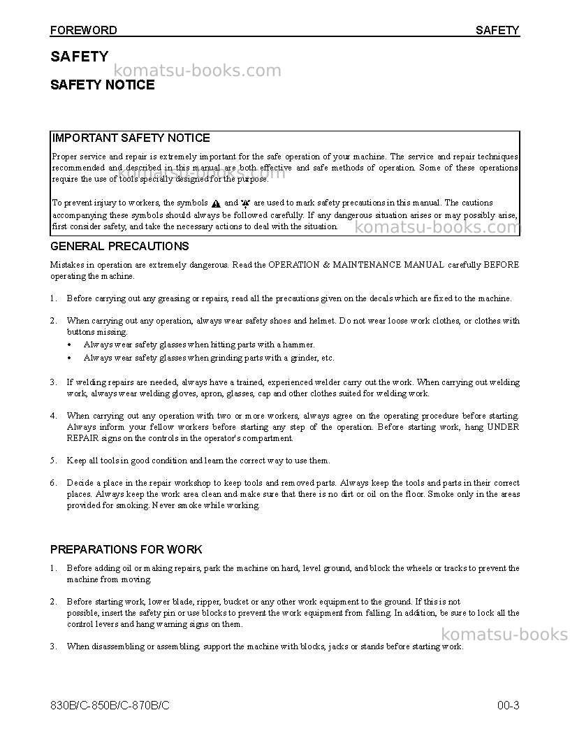 Komatsu 850c Repair & maintenance cover Page 5 Komatsu 850c Repair & maintenance cover Page 5
