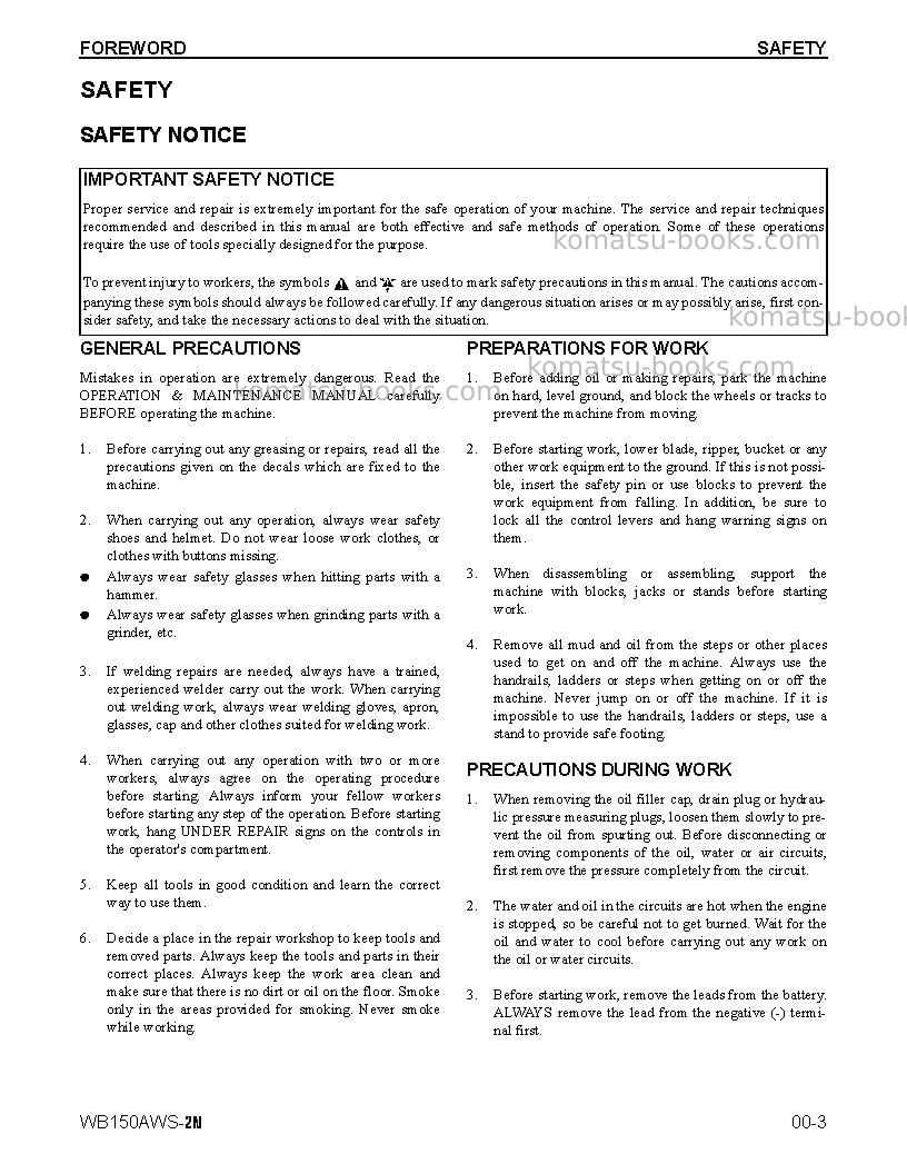 Komatsu wb150aws-2usa-n Repair & maintenance cover Page 5