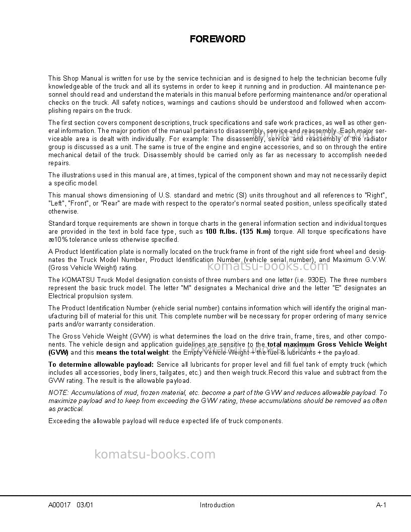 Komatsu 930e-2usa-3 Repair & maintenance cover Page 5 Komatsu 930e-2usa-3 Repair & maintenance cover Page 5