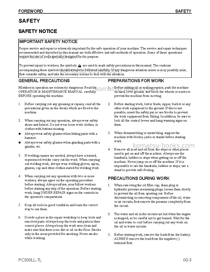 Komatsu pc300ll-7usa-l Repair & maintenance cover Page 5