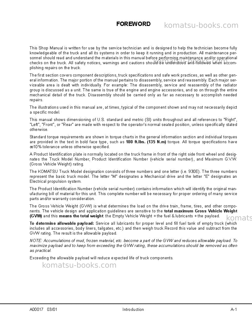 Komatsu 930e-2usa-3 Repair & maintenance cover Page 5 Komatsu 930e-2usa-3 Repair & maintenance cover Page 5