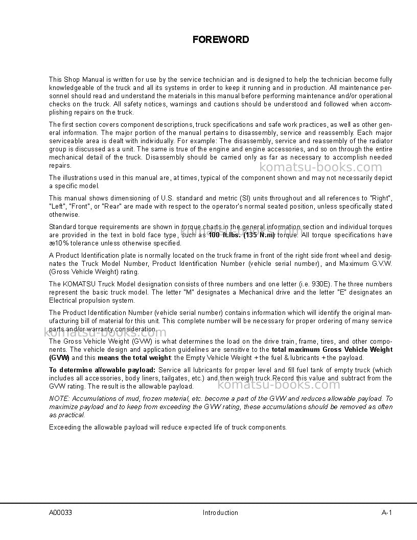 Komatsu 930e-3usa Repair & maintenance cover Page 5