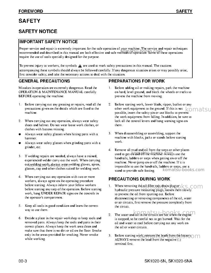 Komatsu sk1020-5usa-n Repair & maintenance cover Page 5