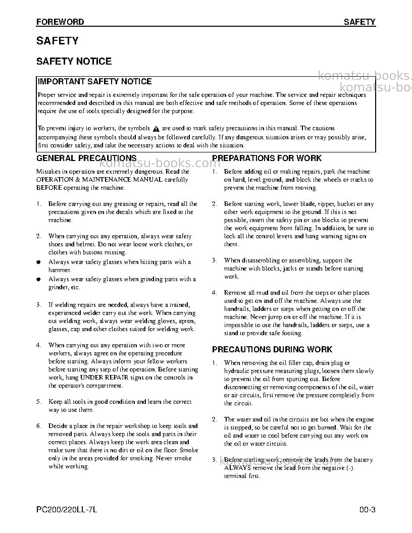 Komatsu pc220ll-7usa-l Repair & maintenance cover Page 5 Komatsu pc220ll-7usa-l Repair & maintenance cover Page 5