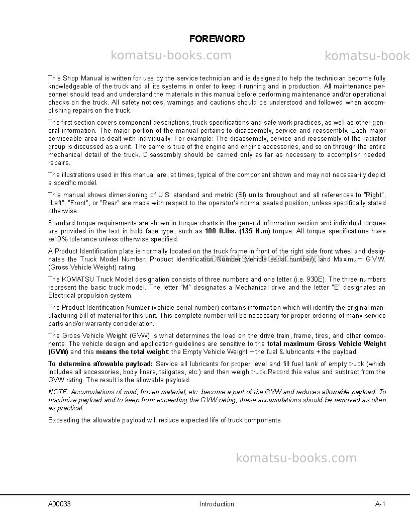 Komatsu 930e-3usa Repair & maintenance cover Page 5 Komatsu 930e-3usa Repair & maintenance cover Page 5