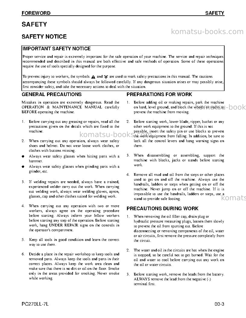 Komatsu pc270ll-7usa-l Repair & maintenance cover Page 5