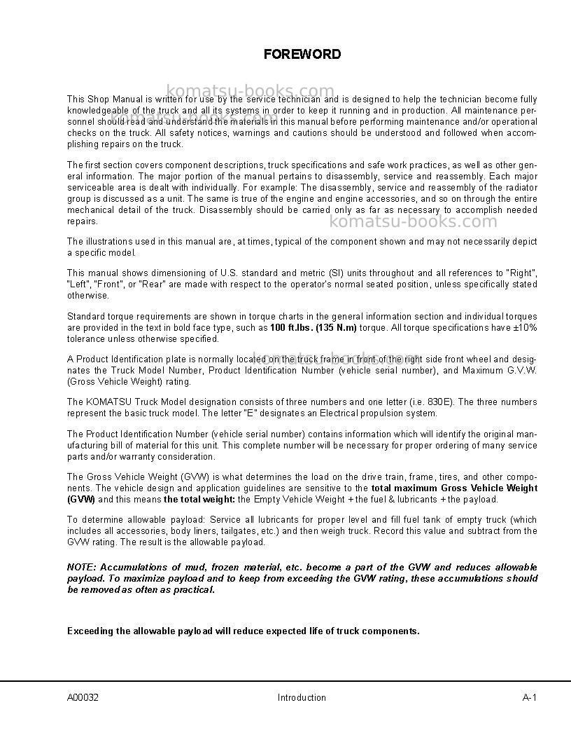 Komatsu 830eusa Repair & maintenance cover Page 5 Komatsu 830eusa Repair & maintenance cover Page 5
