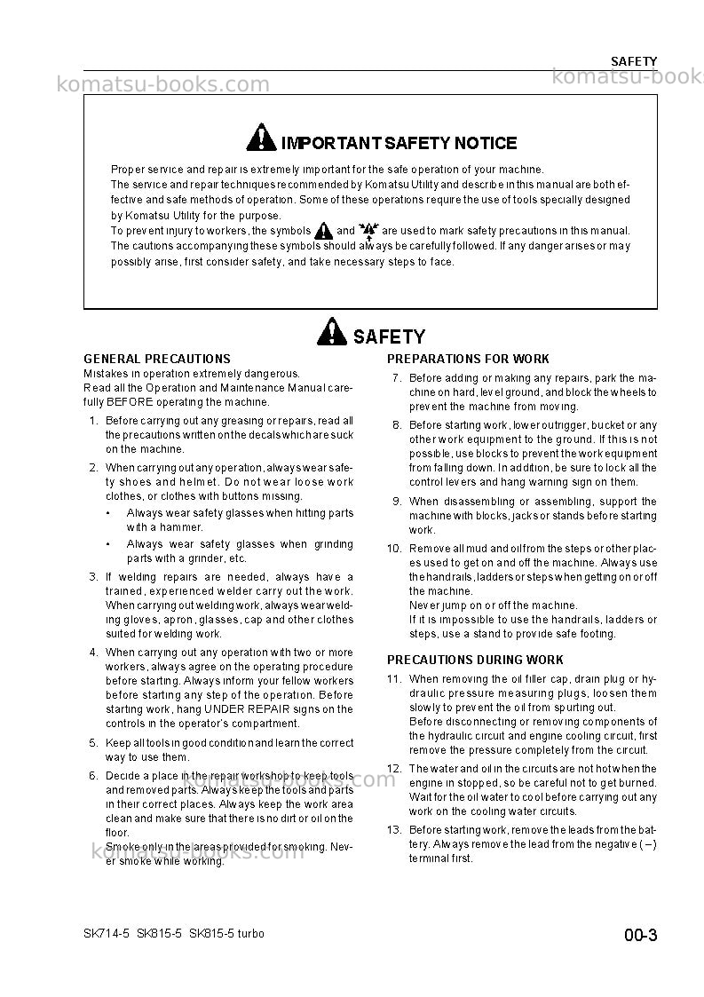 Komatsu sk815-5usa-n Repair & maintenance cover Page 5