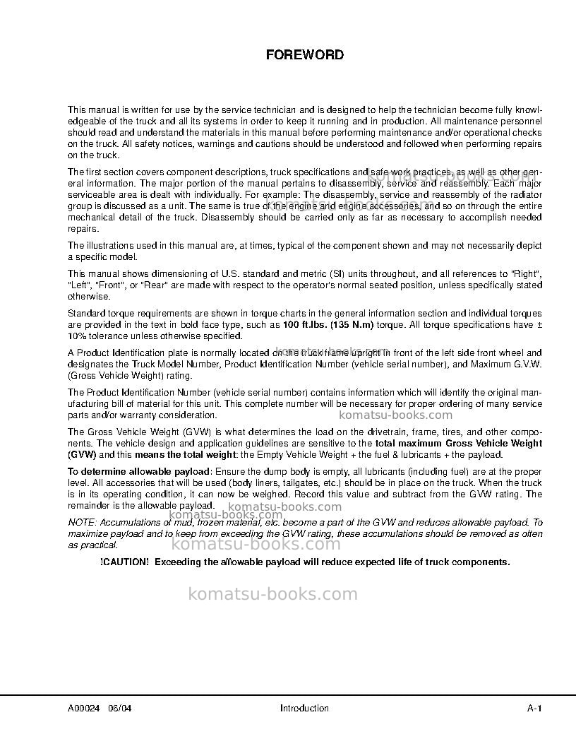 Komatsu hd785-5usa-lc Repair & maintenance cover Page 5 Komatsu hd785-5usa-lc Repair & maintenance cover Page 5