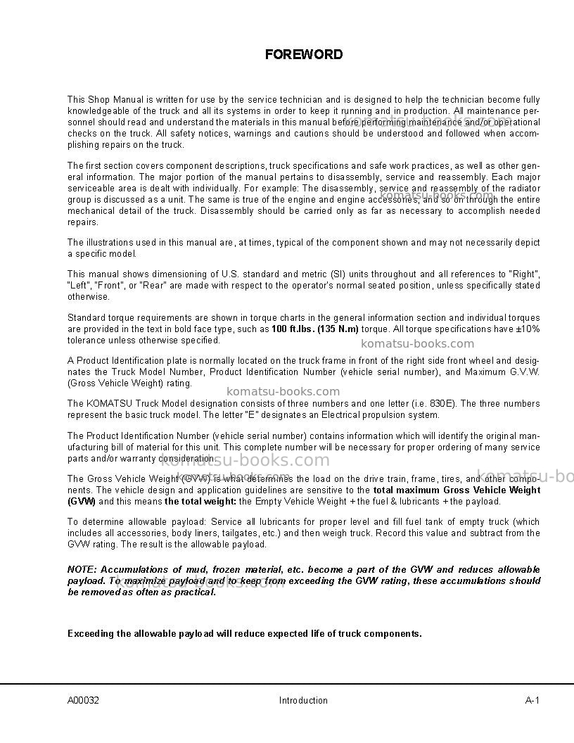 Komatsu 830eusa Repair & maintenance cover Page 5