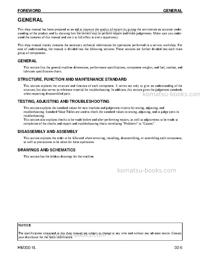 Komatsu hm300-1usa-l Repair & maintenance cover Page 5 Komatsu hm300-1usa-l Repair & maintenance cover Page 5