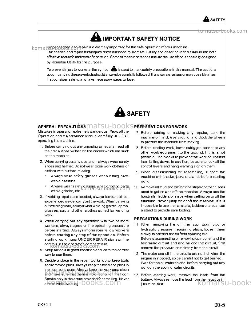 Komatsu ck30-1usa Repair & maintenance cover Page 5 Komatsu ck30-1usa Repair & maintenance cover Page 5