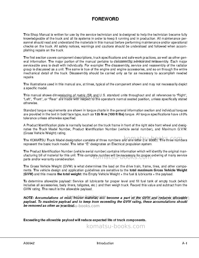 Komatsu 830e-1usa-ac Repair & maintenance cover Page 5 Komatsu 830e-1usa-ac Repair & maintenance cover Page 5