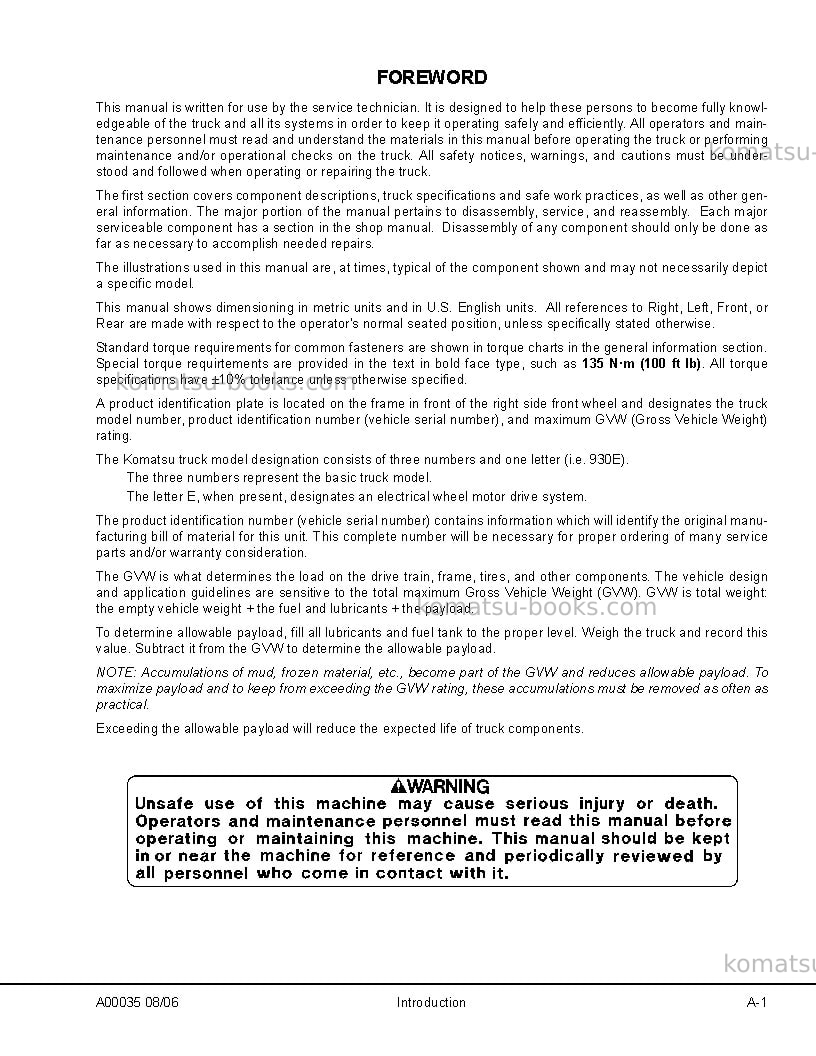 Komatsu 730eusa Repair & maintenance cover Page 5