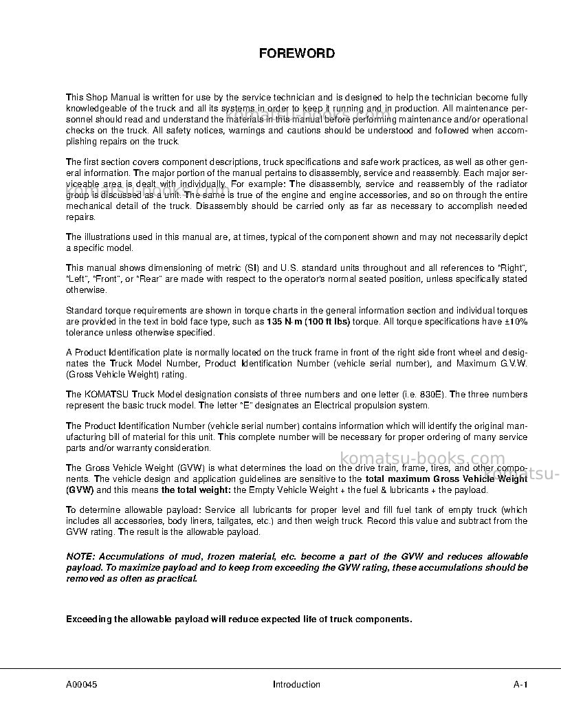 Komatsu 830e-1usa-ac Repair & maintenance cover Page 5 Komatsu 830e-1usa-ac Repair & maintenance cover Page 5