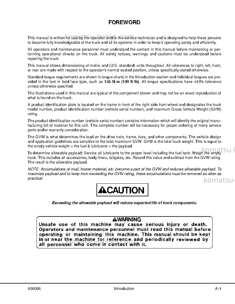 Komatsu hd1500-7usa Repair & maintenance cover Page 5