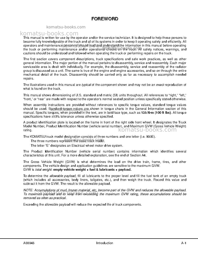 Komatsu 930e-4usa-se Repair & maintenance cover Page 5 Komatsu 930e-4usa-se Repair & maintenance cover Page 5