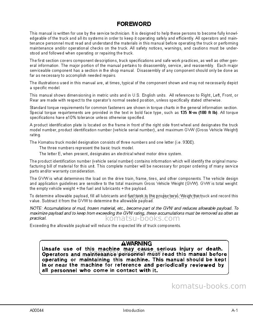 Komatsu 730eusa Repair & maintenance cover Page 5 Komatsu 730eusa Repair & maintenance cover Page 5