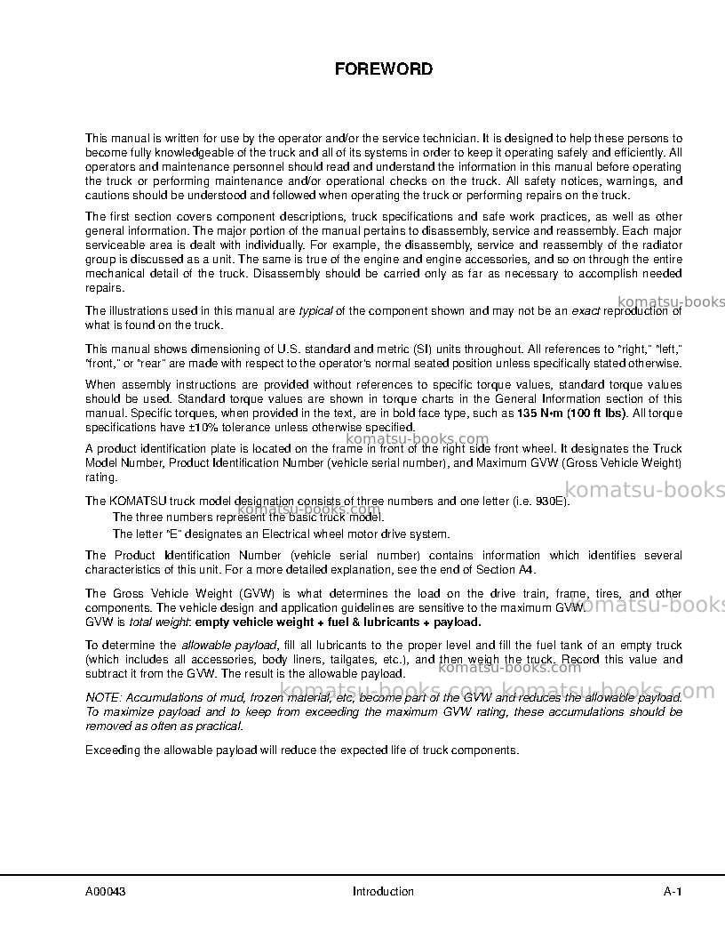 Komatsu 930e-4usa-se Repair & maintenance cover Page 5 Komatsu 930e-4usa-se Repair & maintenance cover Page 5