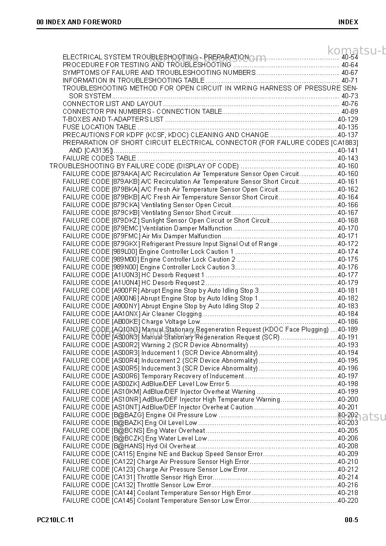 Komatsu pc210lc-11usa Repair & maintenance cover Page 5 Komatsu pc210lc-11usa Repair & maintenance cover Page 5
