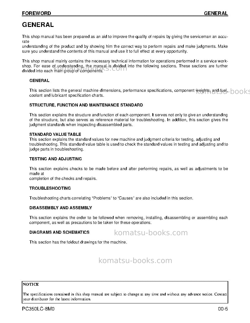 Komatsu pc350lc-8usa-m0 Repair & maintenance cover Page 5