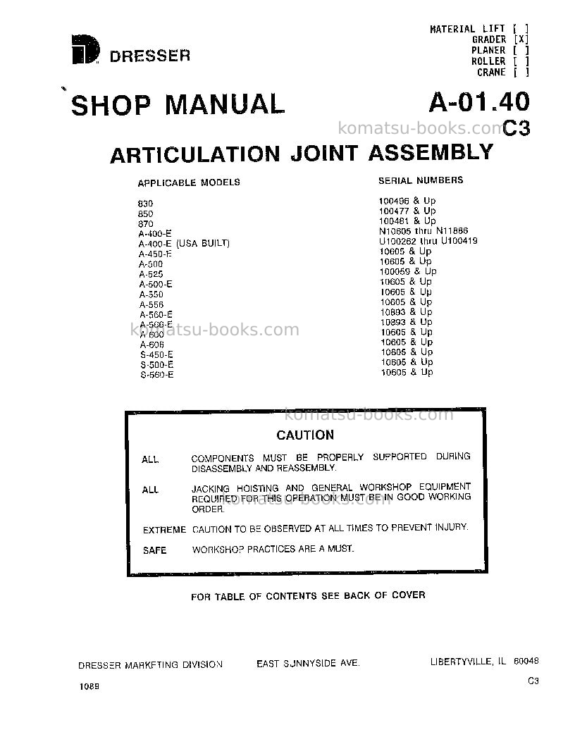 Komatsu 830 Repair & maintenance cover Page 5 Komatsu 830 Repair & maintenance cover Page 5