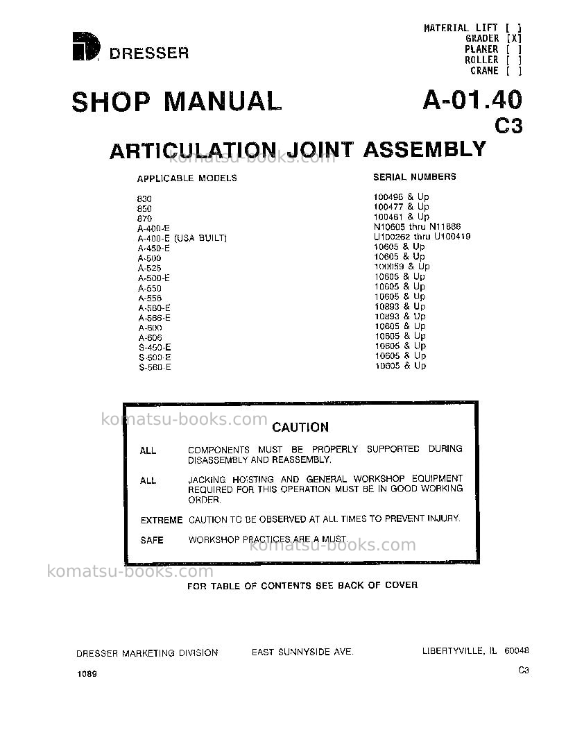 Komatsu 830 Repair & maintenance cover Page 5 Komatsu 830 Repair & maintenance cover Page 5