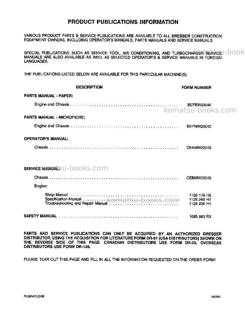Komatsu 538 Repair & maintenance cover Page 5 Komatsu 538 Repair & maintenance cover Page 5
