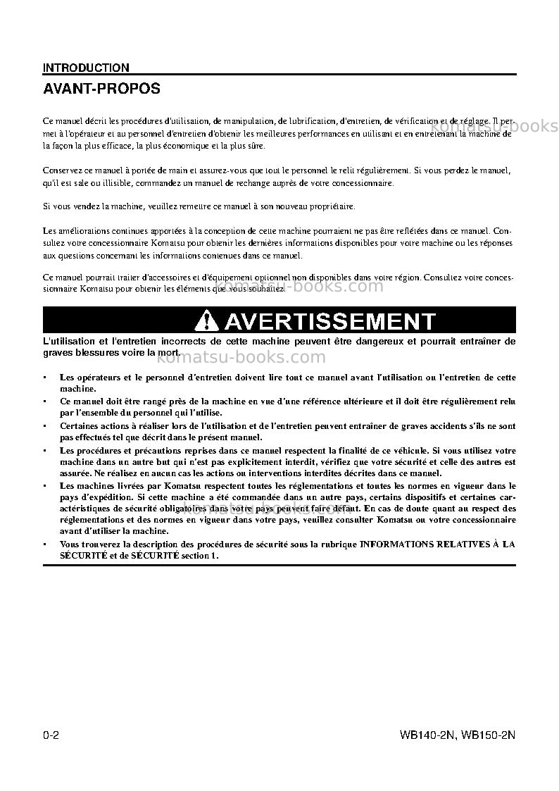 Komatsu wb140-2usa-n Manuel d'utilisation couverture Page 5 Komatsu wb140-2usa-n Manuel d'utilisation couverture Page 5