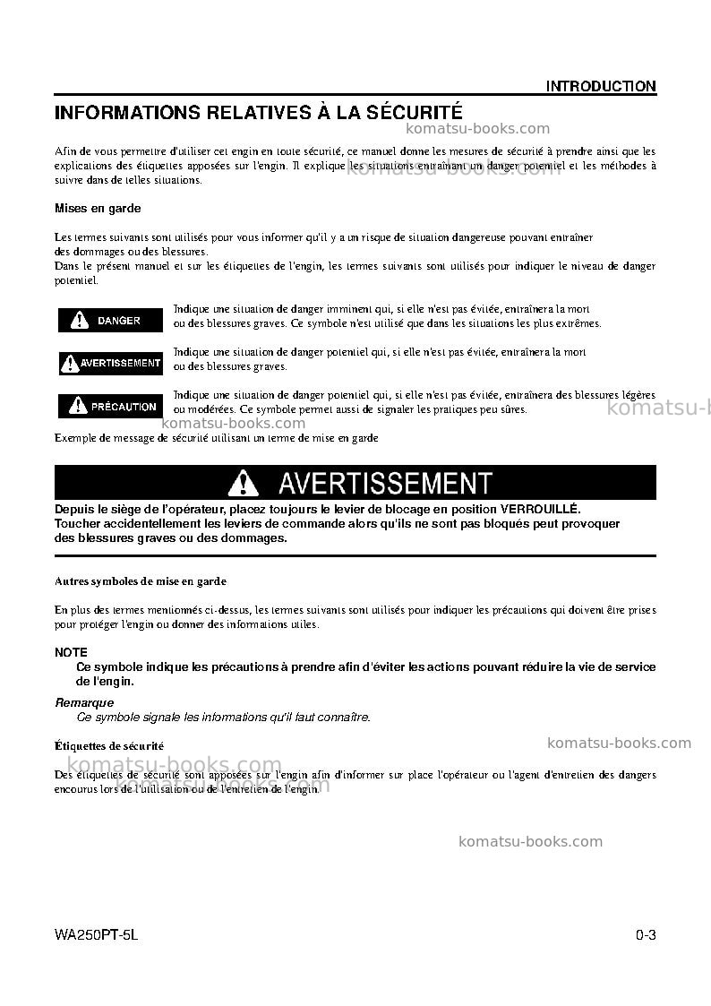 Komatsu wa250pt-5usa-l Manuel d'utilisation couverture Page 5