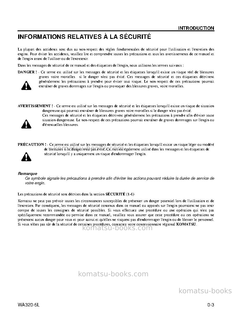 Komatsu wa320-5usa-l Manuel d'utilisation couverture Page 5 Komatsu wa320-5usa-l Manuel d'utilisation couverture Page 5