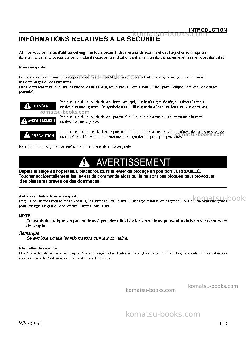 Komatsu wa200-5usa-l Manuel d'utilisation couverture Page 5