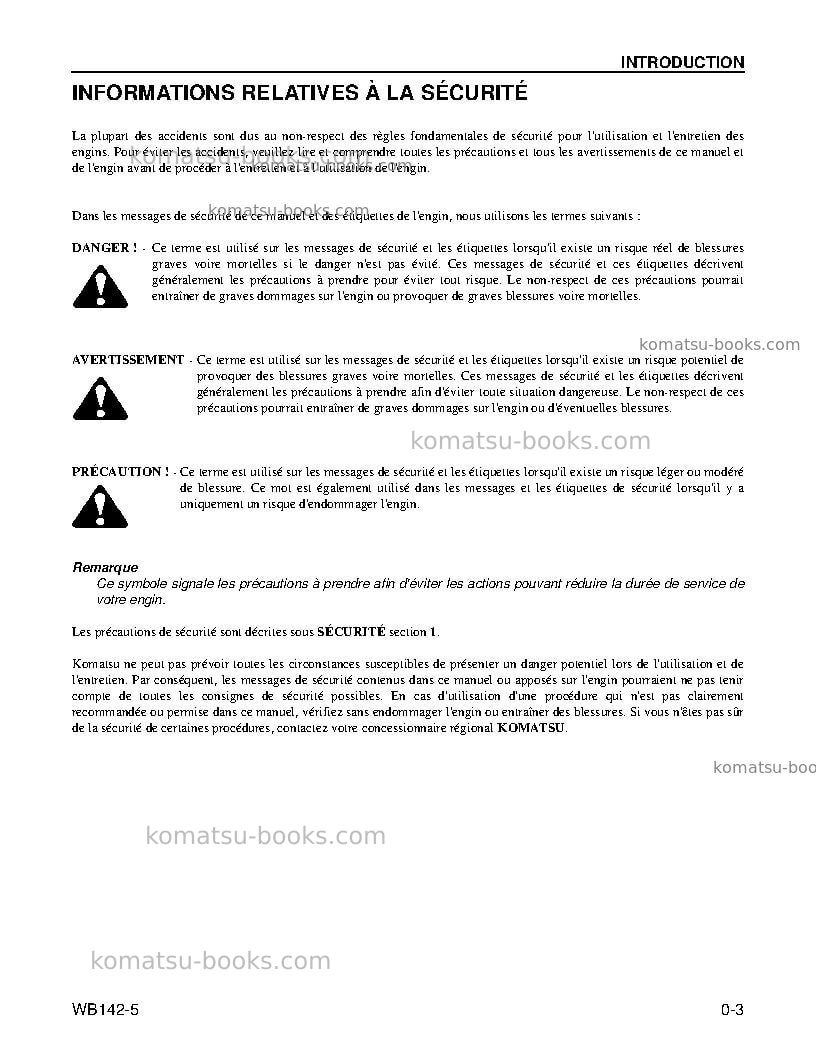 Komatsu wb142-5usa Manuel d'utilisation couverture Page 5 Komatsu wb142-5usa Manuel d'utilisation couverture Page 5