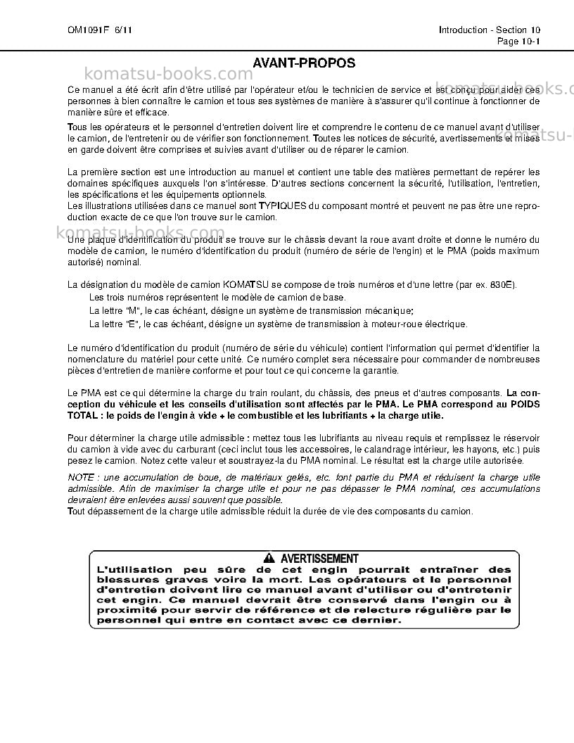Komatsu 830e-1usa-ac Manuel d'utilisation couverture Page 5 Komatsu 830e-1usa-ac Manuel d'utilisation couverture Page 5