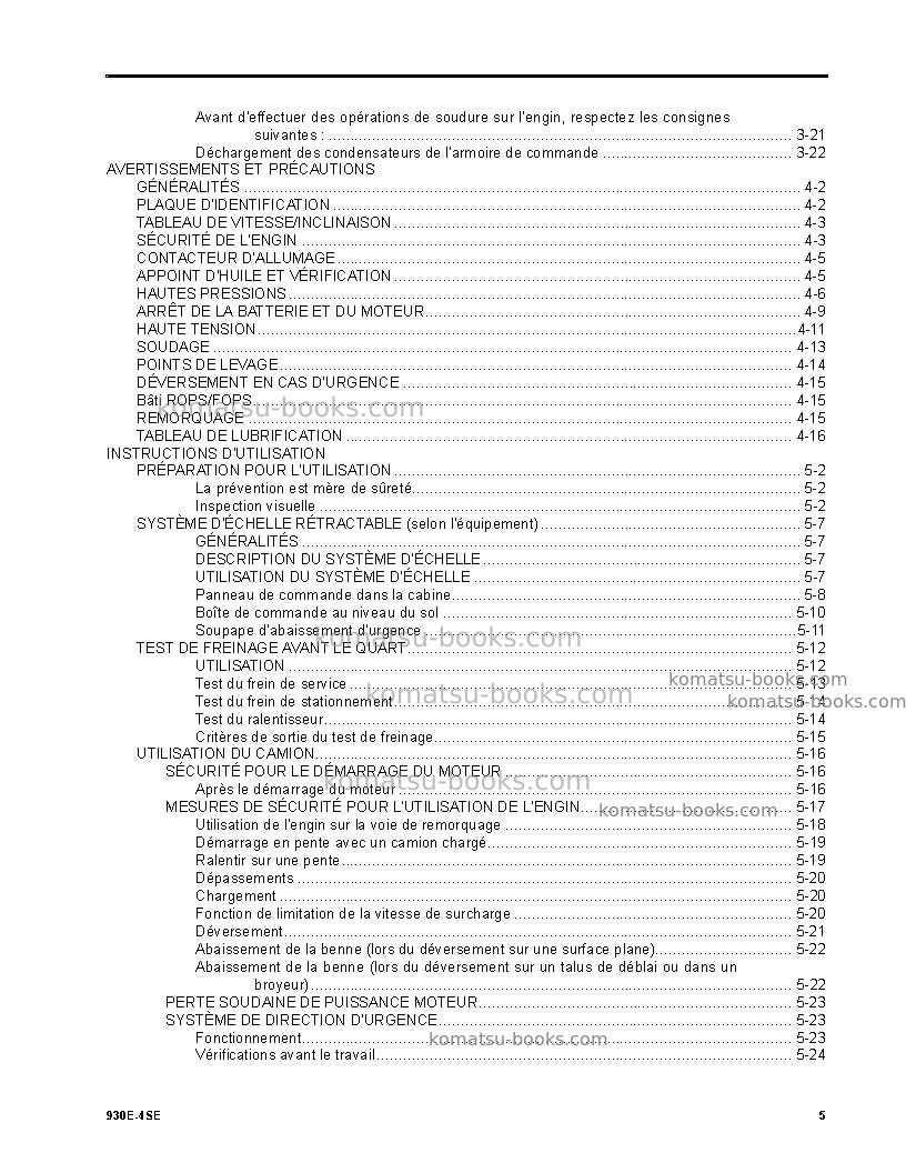 Komatsu 930e-4usa-se Manuel d'utilisation couverture Page 5 Komatsu 930e-4usa-se Manuel d'utilisation couverture Page 5