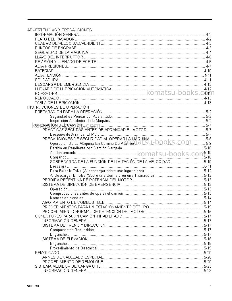 Komatsu 960e-2usa-k Manual de operación cover Page 5 Komatsu 960e-2usa-k Manual de operación cover Page 5